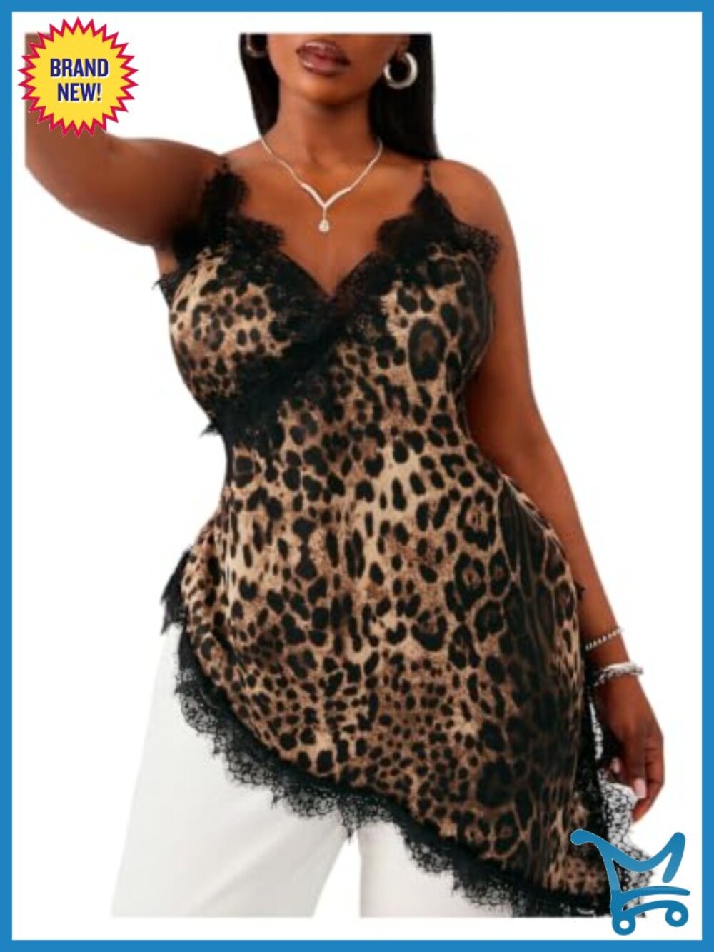 Plus Size Lace Leopard Tank Top Asymmetrical Going Out Cami